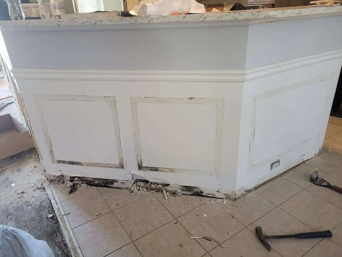 Water damage and mold on kitchen during Storm Damage Restoration in Morrow
